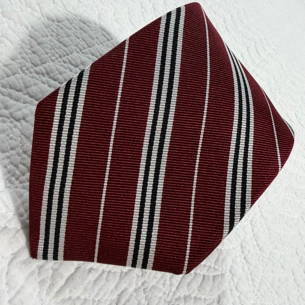 Allen Edmonds‎ Mens Necktie 3.25x59 Silk Diagonal Stripe Burgundy EUC